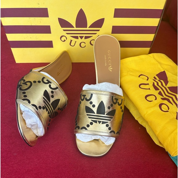 Gucci x Adidas gold metallic slides NWT 39&40 avail - Picture 3 of 12